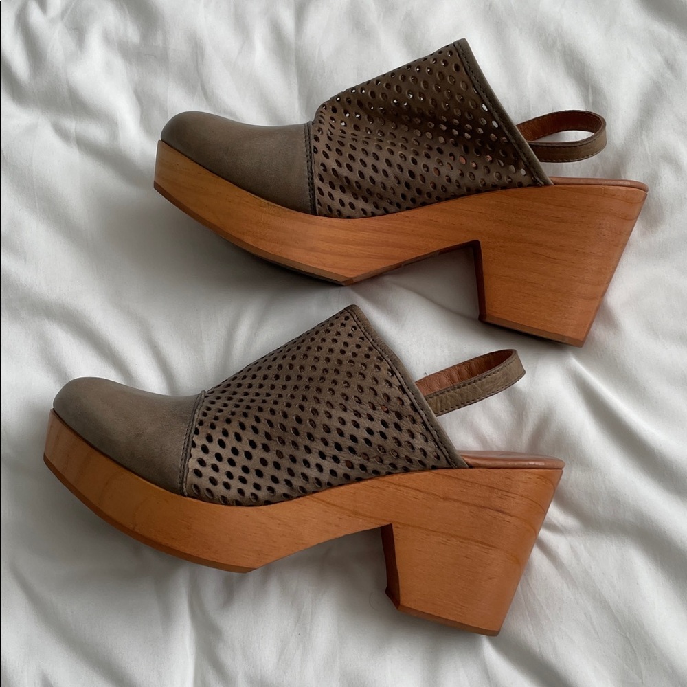 Free People Slingback Perforated Leather Clogs with Wooden Heel, Size 38 / 7.5